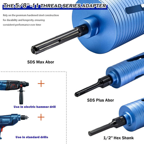 5/8"-11 Male Thread to 1/2" Hex Shank Core Drill Bit Adapter, Premium Hardened Steel Converter for Concrete Core Bit