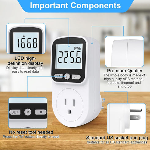 2 Pack Watt Meter Power Meter Plug for Home Energy Monitor, Electrical Usage Monitor with Backlight