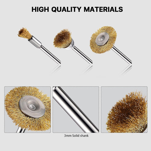 15 Pieces Copper Wire Brushes, Wire Brush Wheel Kits for Dremel Rotary Tools (1/8 Inch Mandrel)