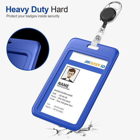 JINEASY 2 Pack Royal Blue Hard Plastic Vertical ID Badge Holder for Lanyard
