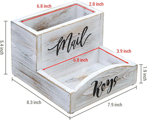 MyGift Shabby Whitewashed Solid Wood Mail Holder and Key Organizer, Entryway Storage Tray for Office