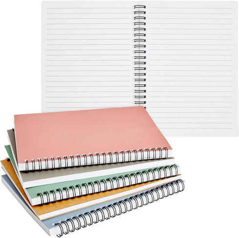 Paper Junkie 5 Pack Spiral Journal - Small Notebooks Bulk 6" x 8" with 120 Lined Pages for Work, Students, School, Writing (5 Colors Kraft Paper Covers) by Paper Junkie