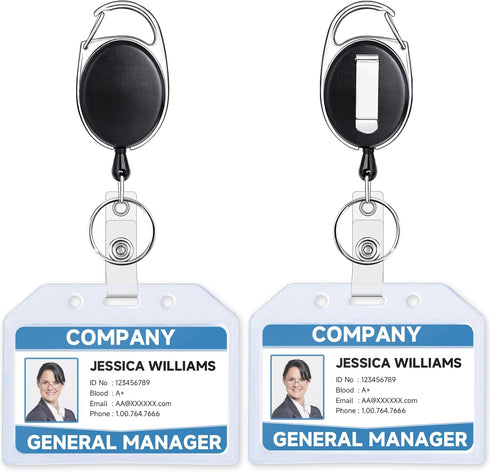 Teskyer 2 Pack Heavy Duty Retractable Badge Holders with Carabiner Clip and Extra Thick ID Card Holders