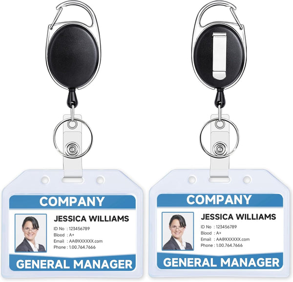 Teskyer 2 Pack Heavy Duty Retractable Badge Holders with Carabiner Clip and Extra Thick ID Card Holders
