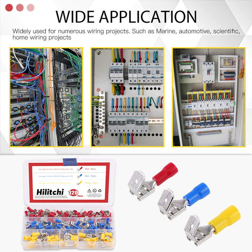 Hilitchi 120pcs Piggy Back Insulated Terminals Electrical Wiring Crimp Connectors Set, 22-16/16-14/12-10AWG