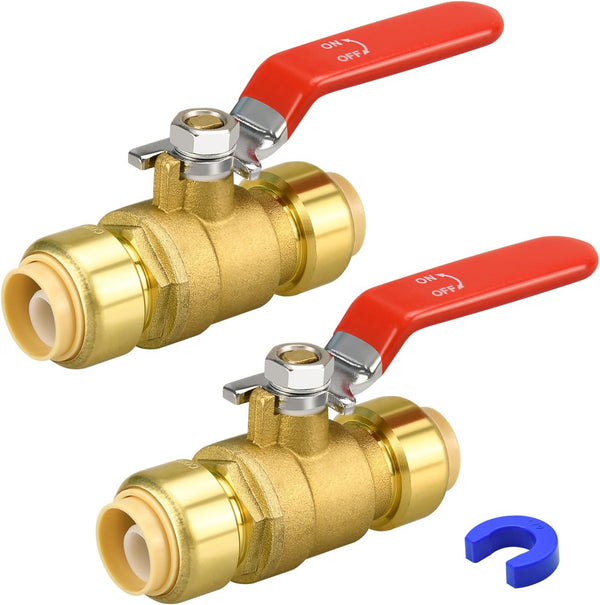 Push Fit Ball Valve, 2 Pack 1/2" Push-Fit Full Port Ball Valve with Disconnect Clip for Water Shut Off