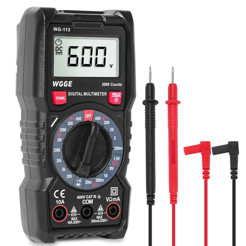 WGGE Digital Multimeter with Case, DC AC Voltmeter, Ohm Volt Amp Test Meter for Household Outlet
