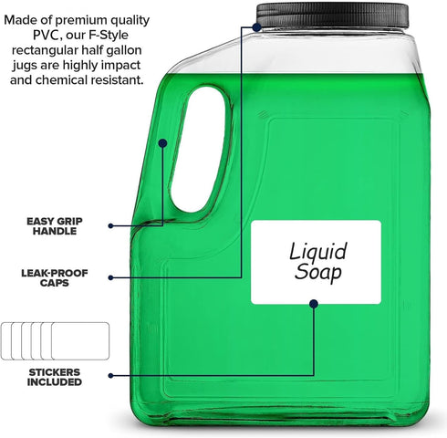 Stock Your Home 128 Ounce Wide Mouth Gallon Jugs (2 Pack) - Clear Plastic Oblong Containers with Handle for Home,