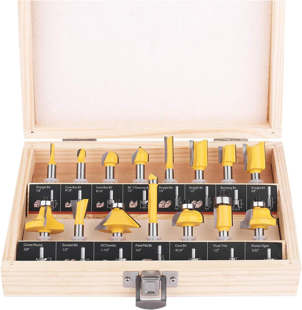 KOWOOD Router Bits Set of 15 Pieces 1/4 Inch Woodwork Tools for