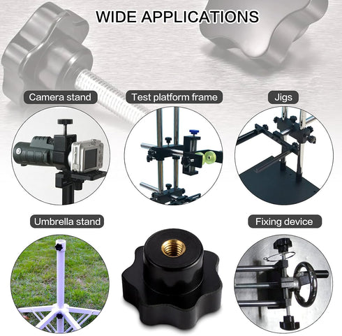 OCR 10Pcs M6 7 Star Knob - Knurled Thread Clamping Knob, Black Plastic Screw-On Star Knob Handle