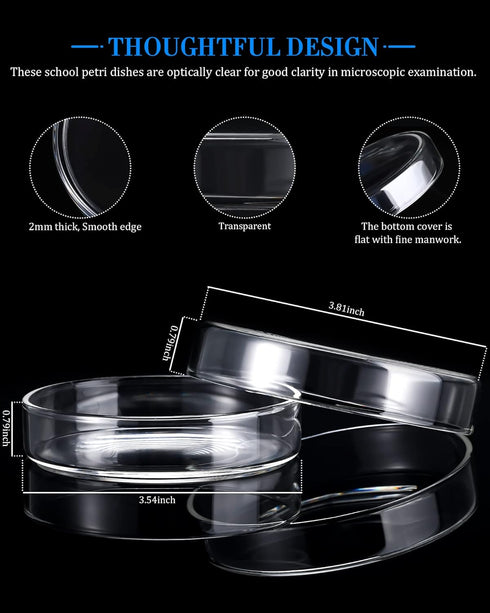Weewooday 20 Pieces Glass Petri Dishes with Lids for Science Biology Projects, 90 x 20 mm