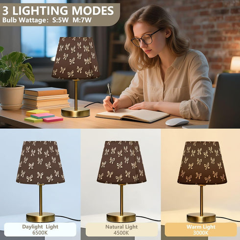 Kcldeci Bedside Table Lamp for Bedroom, Cow Print Ribbon Bows Farmhouse Desk Lamps for Nightstand with Fabric Shade