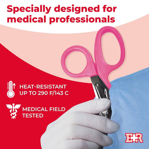 7 1/4" Ever Ready First Aid Autoclavable Titanium Bonded Bandage Shears Bent, Pink