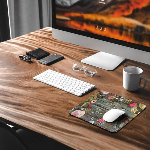 Christian Bible Verses Proverbs 3-5 Mouse Pad, Trust in The Lord with All Your Heart Vintage Floral Wood Design