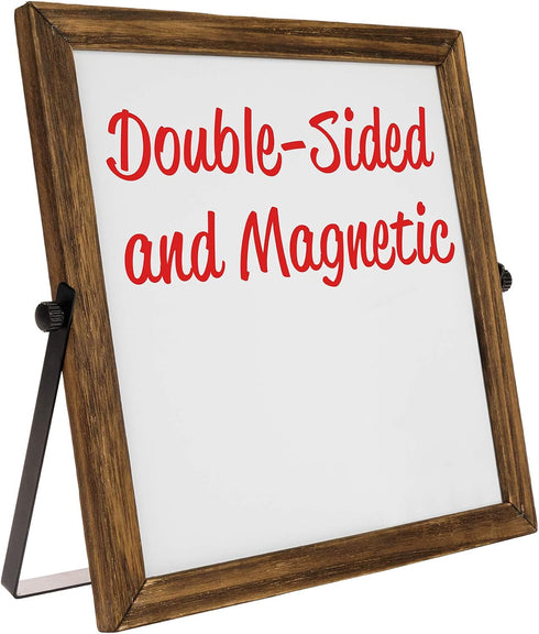 Excello Global Products Rustic Double Sided Whiteboard, 11" x 11", Reversible, Magnetic, Portable Easel Board