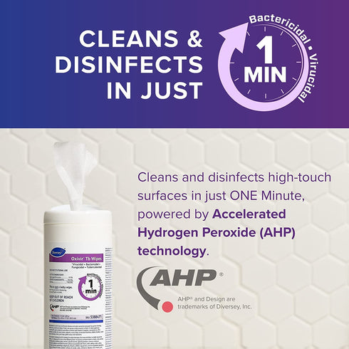 5388471 7x8-Inch 60-Wipes, 1-Slim Oxivir Diversey Tb Ready-to-Use Disinfectant Cleaning Wipes, Accelerated Hydrogen