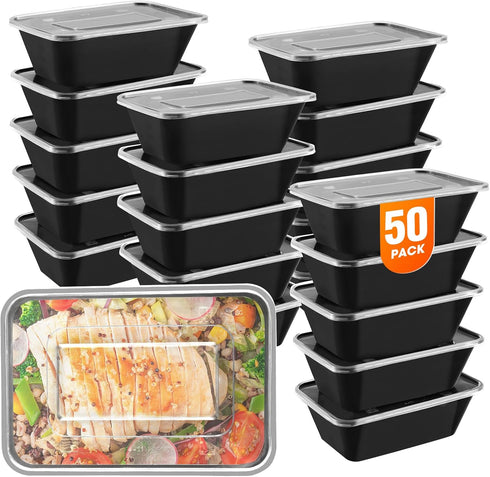 50 pack (100 pieces) 25oz meal prep containers, reusable, easy to open