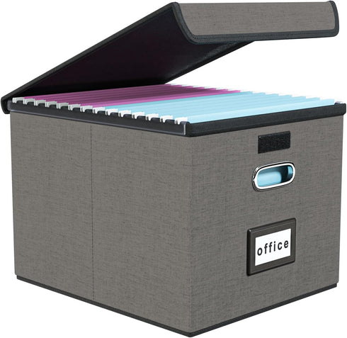 Huolewa Upgraded Portable File Organizer Box with Lid, Stylish Filing Box for Hanging File Folders, Office Storage