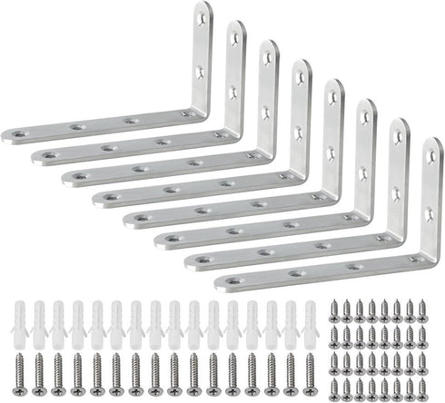 Alise 8 Pack Floating Shelf Brackets,Brushed Nickel Heavy Duty L Bracket Corner