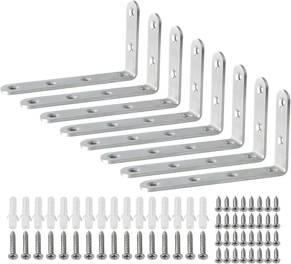 Alise 8 Pack Floating Shelf Brackets,Brushed Nickel Heavy Duty L Bracket Corner