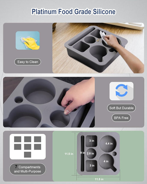 Couch Cup Holder Tray, Bonfixe Stable Couch Caddy for Bed and Sofa, Upgraded Capacity Health-Friendly Silicone