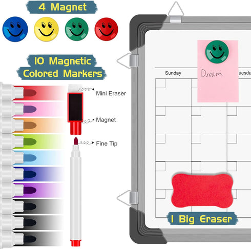 Polegas 16" X 12" Dry Erase Calendar Whiteboard for Wall - Small Monthly Double Sided Boards for Home, Office, Student