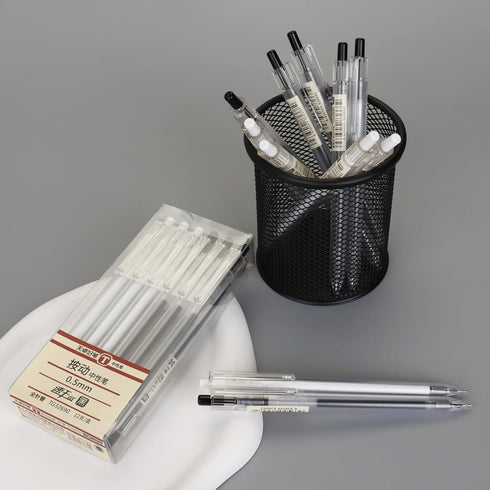 Gel Pens 12 Pcs Fine Point 0.5mm Black, Japanese Retractable Gel Ink Rollerball Pens, Premium Fast Dry Transparent Body
