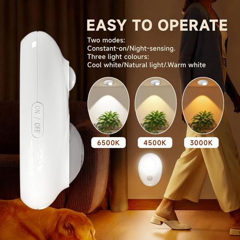 3 Dimmable Closet, Desk(6 Pack) Pebble-Shaped Night Lights Motion Sensor Light - Color Changing, Magnetic Mount Puck