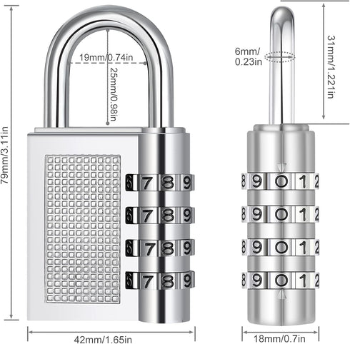 ZHEGE 4 Digit Padlock for Gym Locker, School, Employee, Outdoor, 2 Pack, Silver