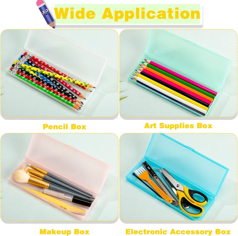 Fainne 36 Pieces Frosted Plastic Pencil Box, Bulk Plastic Pencil Case with Lid and Snap Closure for Office Supplies