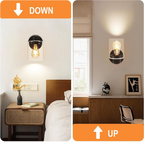 (E26 1pcs) Kalium Wall Sconces, Matte Black Vanity Light Fixtures, Indoor Wall Lights with Clear Glass Shade, Hardwired