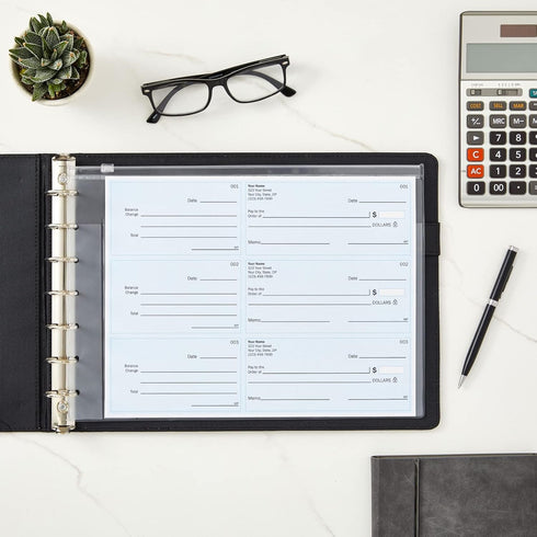 Juvale 7-Ring Business Check Binder for Checkbooks Organization, Financial Records, Personal and Corporate Use, Black Faux Leather Folder for 600 Checks (14 x 10 Inches) by Juvale