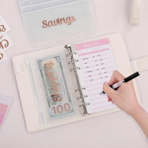 A6 8pcs Envelopes,12pcs 24 SKYDUE Budget Binder, Money Organizer for Cash with Zipper Expense Budget Sheets & Rose Gold