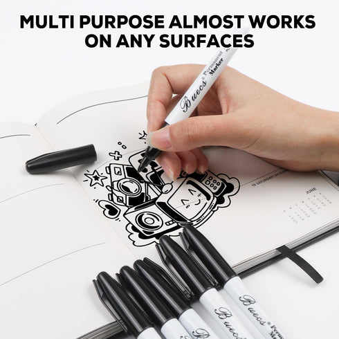 Buecs 60 Count Permanent Markers, Black Permanent Markers, Fine Point, Waterproof & Smear Proof Markers, Quick Drying