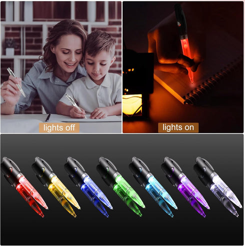 Pen With Light, 2pieces Light Up Pen, Battery Powered Color Changing Ballpoint Pens, 7 In 1 Multicolor Lighted Tip Pen