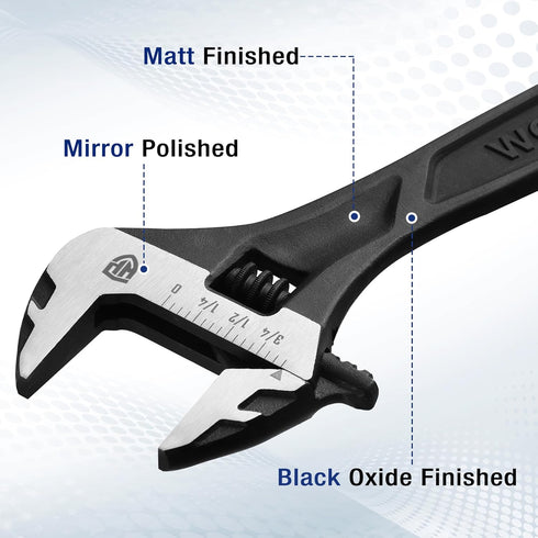 WORKPRO 6" Adjustable Wrench - Black Oxide Wrench with Inch/Metric Scale, Premium Cr-V Steel