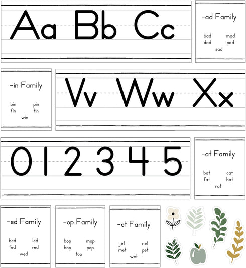 Carson Dellosa 52-Piece Farmhouse Manuscript Alphabet & Number Line Bulletin Board Set, Phonics Posters, Modern