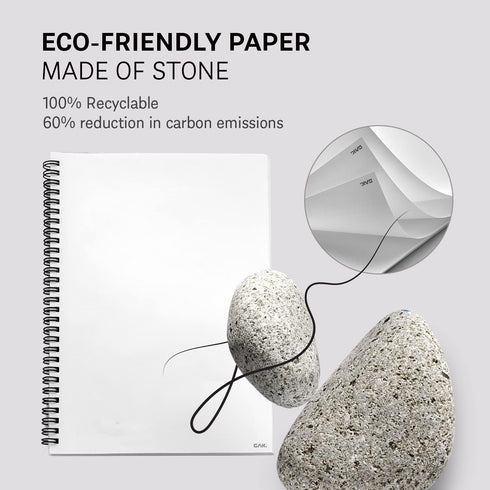 Stone Paper Notebook, No Lines Spiral Notebook, Waterproof Aesthetic Journal for Note Taking, Large Black