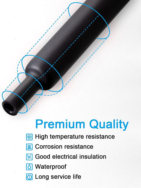 162pcs 3:1 Large Dual Wall Adhesive Heat Shrink Tubing Kit, 5 Sizes (1.25, 1, 1/2, 3/8, 1/8 inch) for Marine Electrical