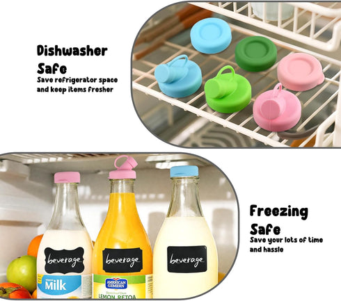 Molybdix 12 48mm Airtight(6 6 PCS Silicone Milk Bottle Caps, Diameter Glass Jug Replacement Lids Fit Stanpac & Libbey