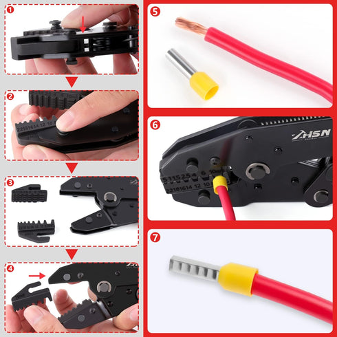 Zhushan 8PCS Wire Crimping Tool Set - Ratcheting Crimper Kit with Interchangeable Dies for Heat Shrink Connectors,