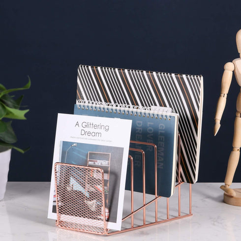 Simmer Stone Incline File Sorter, 7 Slot Magazine Holder for Documents, Metal Desktop Organizer Rack