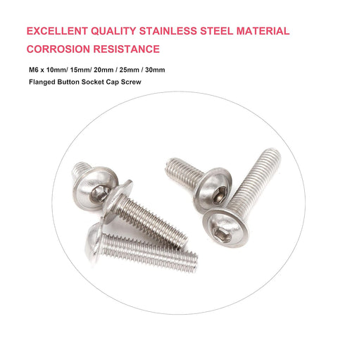 cSeao 50pcs M6 Flanged Button Head Socket Cap Screws Hex Nuts Kit - M6 x 10mm/15mm/20mm/25mm/30mm, 304 Stainless Steel
