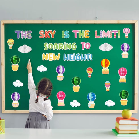 Crtiin 3D Hot Air Balloon Honeycomb Bulletin Board Set for School Classroom Decoration Balloon Artcraft Cutouts