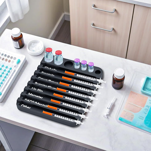 BQDQYBS 8 Aesthetic Practitioner Syringe Tray with Slots Label, Vial Holder/Syringe Tray Combination for Aestheticians