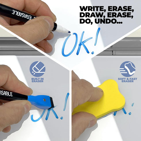 Glass Dry Erase Whiteboard Desktop Pad, 4 Markers & 1 Eraser, Desk Computer Buddy for Home Office & Studying