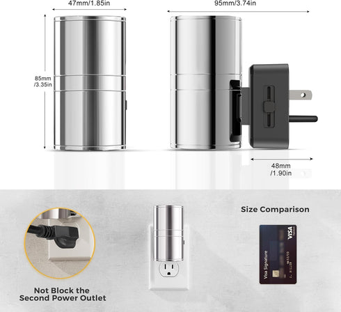 3000K, Dimmable Bedroom,2 Pack L LOHAS LED Night Light, Night Lights Plug into Wall, Smooth Silver Glossy Plating