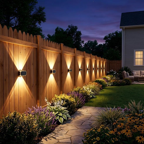 3 IP65 12H 2 Pack Ellasay Fence Lights Solar Powered: Outdoor LED Wall Lighting Dual Beam and Color Modes Waterproof