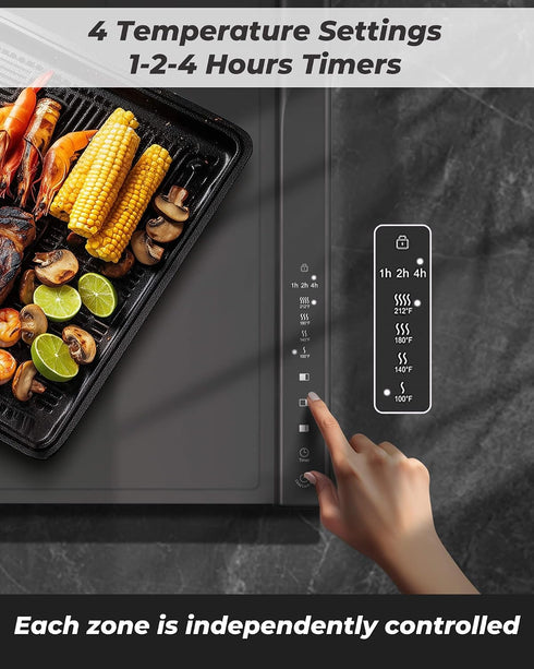 4 Settings, 350W, 120V(AC), Food Warming Mat with Dual Heating Zones, Temp Silicone Easy-Clean, Auto Shut-Off, Timer