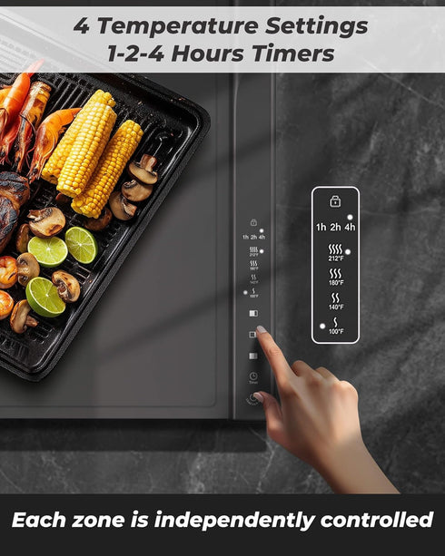 4 Settings, 350W, 120V(AC), Food Warming Mat with Dual Heating Zones, Temp Silicone Easy-Clean, Auto Shut-Off, Timer